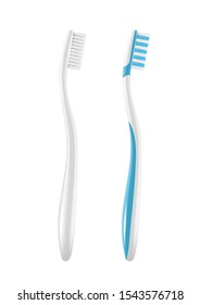 Two toothbrushes on a white background, white and blue brushes. Vector.