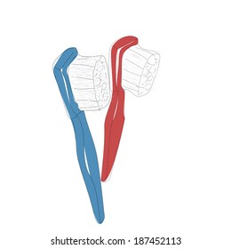 Two toothbrushes: red and blue