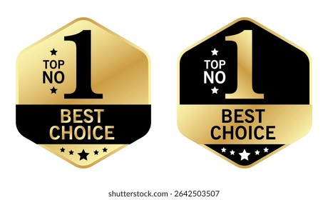 Dois top no.1 melhor escolha de ouro e distintivos pretos com estrelas usadas para classificação, produto, ou etiquetas de prêmio	
