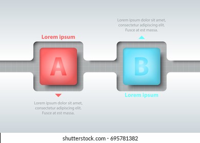 Two topics of colorful 3d square in timeline carve white template on white grid for website presentation cover poster vector design infographic illustration concept