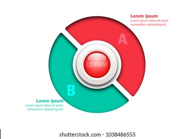 Two topics colorful chart in paper cut style with marble circle in center for website presentation cover poster vector design infographic illustration concept