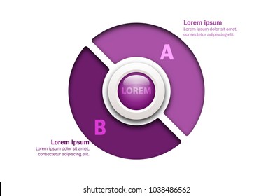 Two topics Purple chart in paper cut style with marble circle in center for website presentation cover poster vector design infographic illustration concept