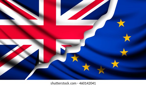 Two Torn Flags - EU And UK. Brexit Concept. Vector.