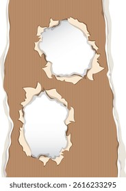 Two torn holes in brown paper background