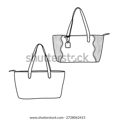 Two tote bags with shoulder straps are depicted in a simple line art style, showcasing their design and functionality.