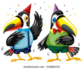 Dos pájaros turcos bailando en la ilustración de la fiesta