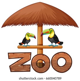 Two toucan birds under the umbrella illustration