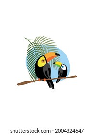 Two toucans are sitting on a branch 