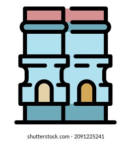 Two towers icon. Outline two towers vector icon color flat isolated