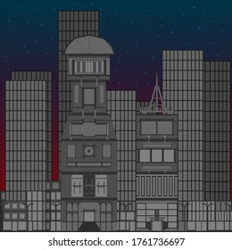 two towers on the background of the night city