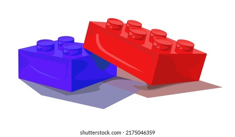 Two toy building blocks isolated on white with shadow. Vector