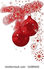 Two toy spheres with the image of a symbol of 2009 - the bull on a fur-tree branch and snowflakes