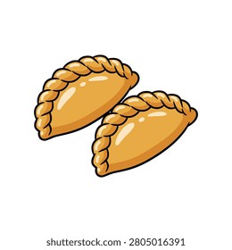 Two traditional crispy empanadas flat vector illustration with empanada traditional appetizer delicious handheld