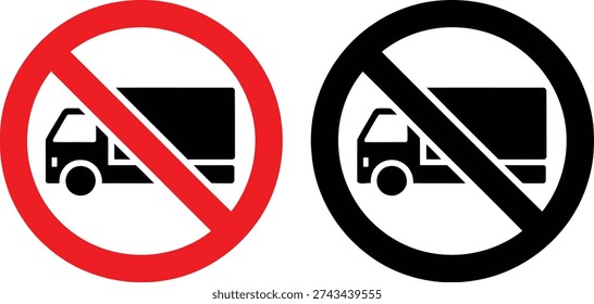 two traffic signs indicating no trucks allowed one red and one black on white background