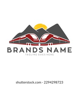 Two train with mountain view vector logo