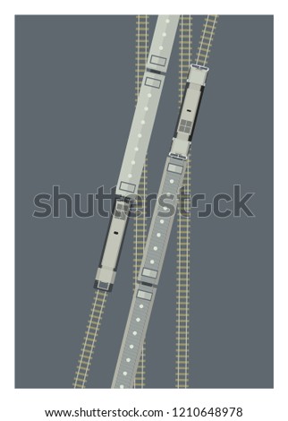 two trains meet at the double track crossing 