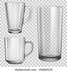 Two Translucent Cups And One Glass For Juice