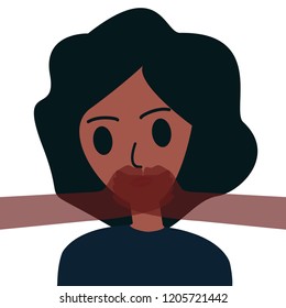 Two translucent hands covering mouth of young women. Inability to tell about sexual abuse, assault, violence, psychological problem, depression