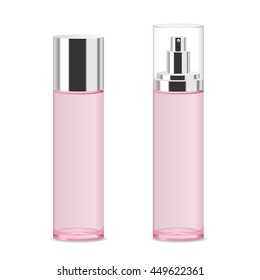 Two transparent cosmetic bottles