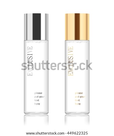Two transparent cosmetic bottles