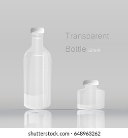 Two transparent glass bottles. Realistic banks. Isolated on white background