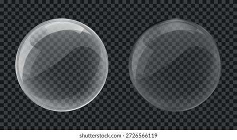 Zwei transparente Glas- oder Plastikkugeln auf dunkelgrauem und schwarz kariertem Hintergrund mit subtiler Textur