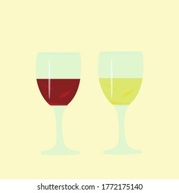 dos vasos transparentes con el concepto de vino tinto y blanco de una bebida alcohólica popular