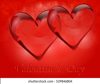 Two transparent hearts in rock crystal. Symbol of love. Greeting card with the inscription on  Valentine's Day. Vector illustration