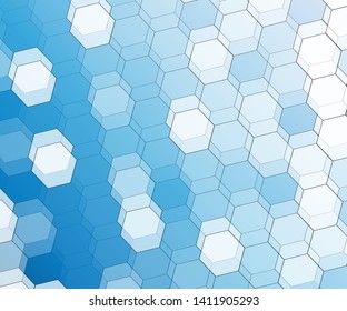 Two transparent hexagon patterns layered on a blue and white gradient background giving it a 3D look. Simple pattern vector background 