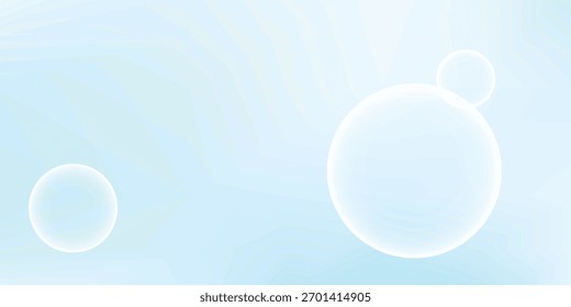 Duas bolhas de sabão transparentes com bordas iridescentes flutuam contra um fundo de gradiente azul claro e suave, criando um efeito delicado e etéreo.