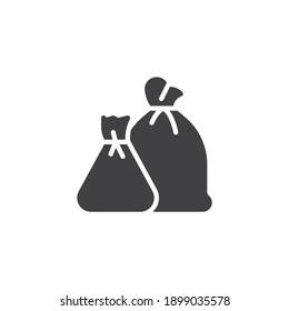 Two trash bags vector icon. Waste filled flat sign for mobile concept and web design. Garbage bags glyph icon. Symbol, logo illustration. Vector graphics