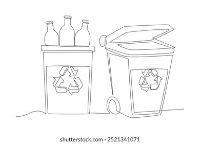 Two trash cans. Waste collection concept one-line drawing