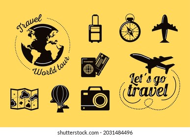 two travel letterings with icons