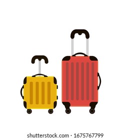 Two Travel Suitcases. Time to travel. Trip to World. Vacation. Holidays. Travel banner. Red and yellow bags. Modern flat design.