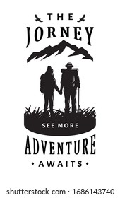 Two travelers on a background of wildlife. Poster, t shirt design and quotes.