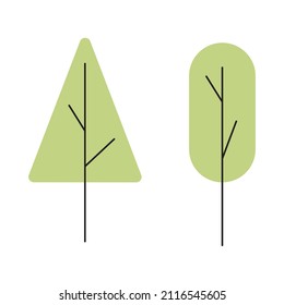 Two tree icon. Light green sign. Simple design. Botanical concept. Nature background. Vector illustration. Stock image.