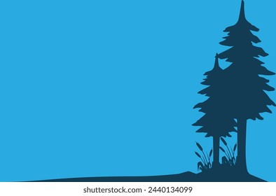 two tree silhouettes on a blue background