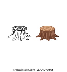 Two tree stumps, outline and colored vector icons
