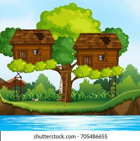 Dos árboles en el árbol junto a la ilustración del río