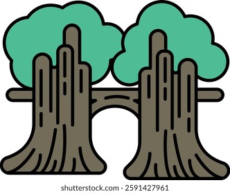 Two trees with a bridge in between them