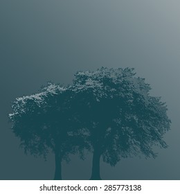 Two Trees in Fog on a Plain Background