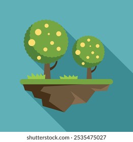 Two trees growing on a floating island with a long shadow on a blue background