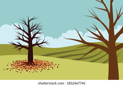 Dos árboles en el campo durante el otoño