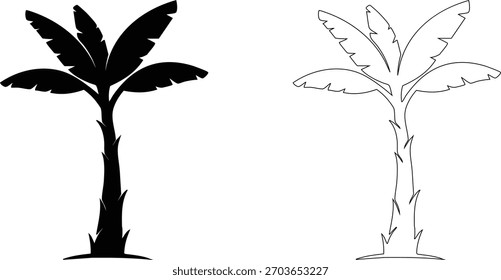 Dos árboles, uno es negro y el otro es blanco. El árbol negro es una palmera