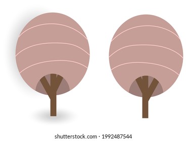 Two trees in a round shape in a volumetric and flat style. Social media element. Lovely illustration in paper cut style. Technology concept design. Business concept. Online communication.