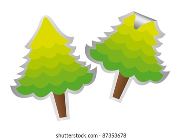 two trees stickers isolated over white background. vector