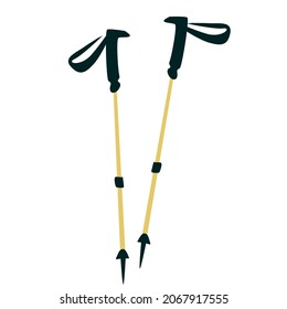 Two trekking poles for walking and hiking. Vector illustration in hand-drawn style, isolated on a white background
