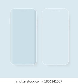 Two trendy mobile phone template with blank screen for design app or presentation. Vector mockup.