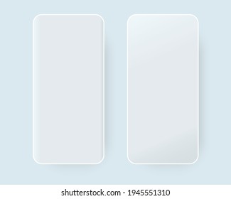 Two trendy mobile phone template with blank screen for design app. Vector mockup. Clay smartphone model for interface presentation. Front view and directly above.