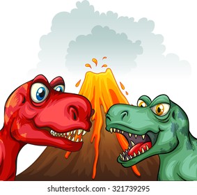 Two T-Rex fighting each other illustration